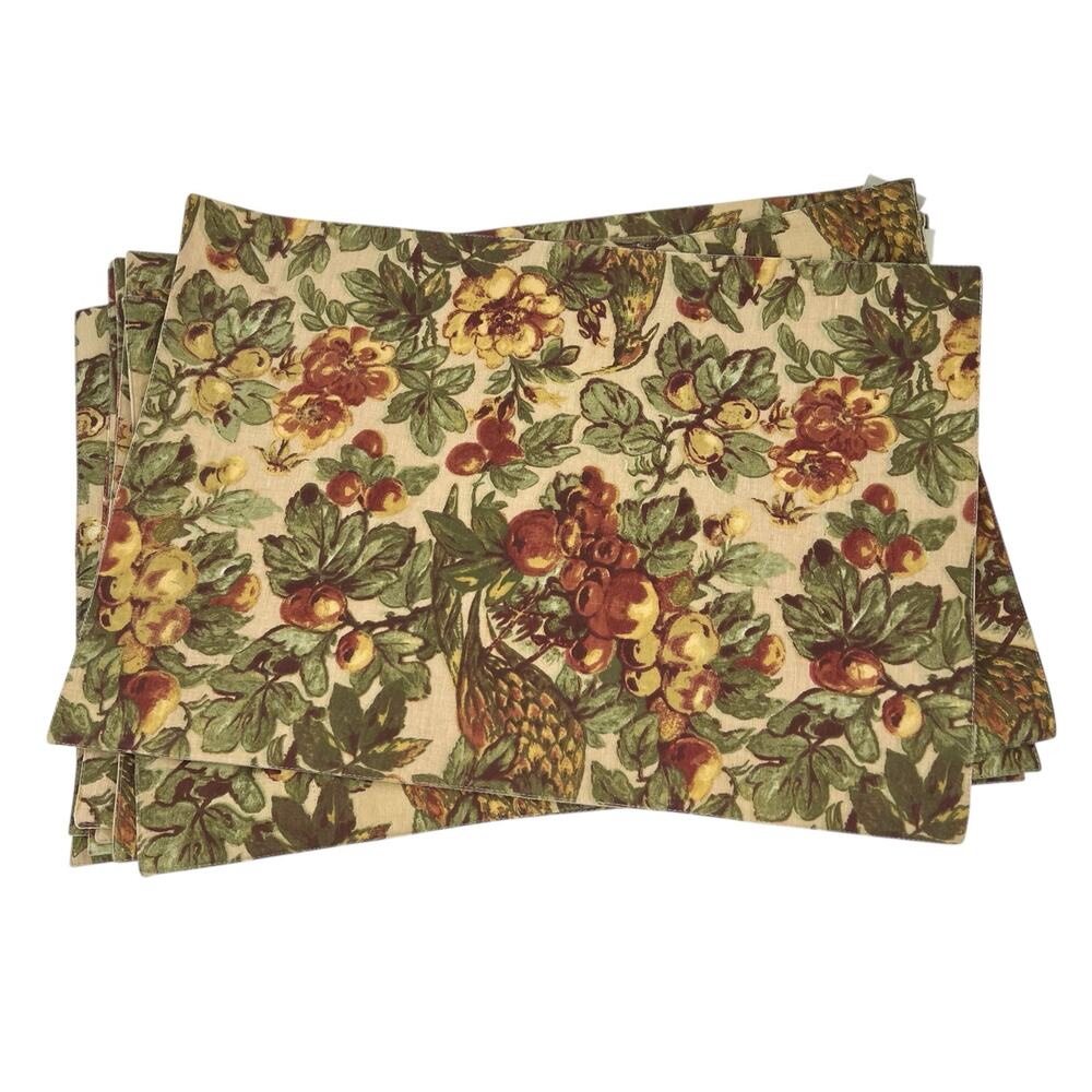 Pottery Barn Tuscan Giorgetta placemats botanical and pheasant bird pattern.